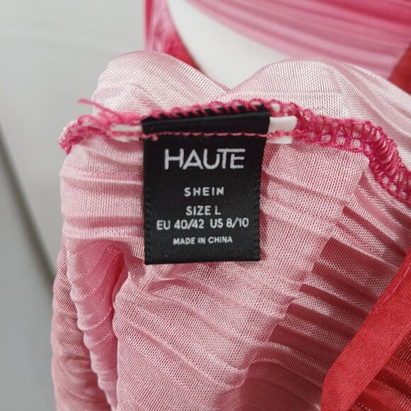 Haute Shein Pleated Cutout Mini Dress Womens L Pink Disco Barbiecore Festival - Picture 7 of 7